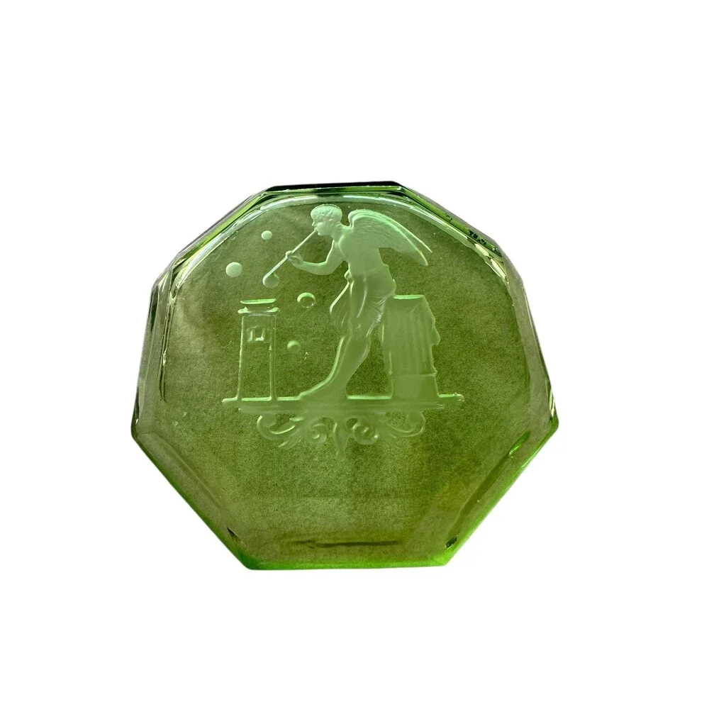 Art Deco Curt Schlevogt Green Glass Intaglio  Mini Plate, Ingrid Bohemian Coll.